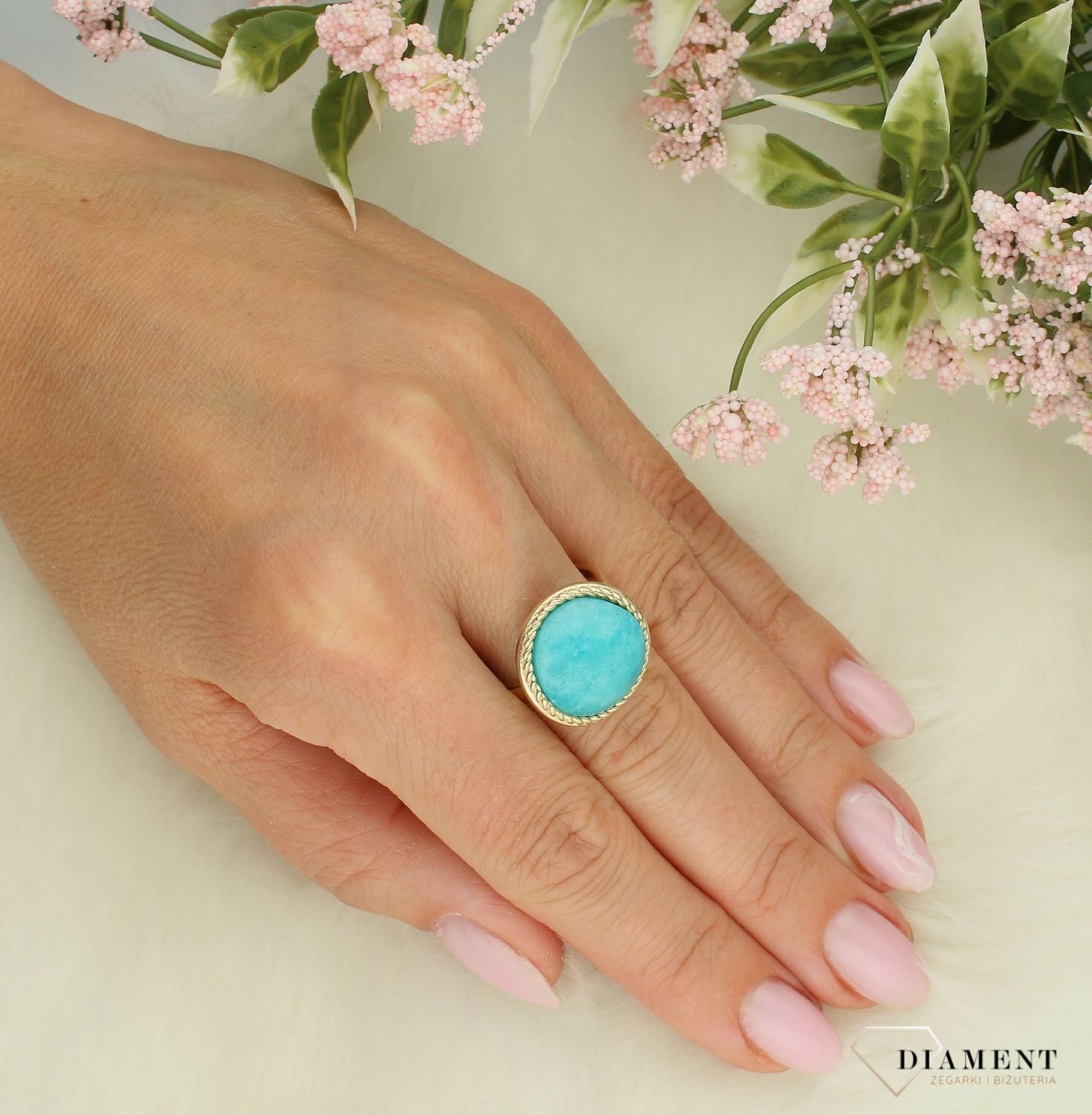 Złoty pierścionek damski 585 z dużym niebieskim amazonitem PI 6945B 585.jpg